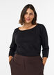 Basis T-shirt med b&aring;dudsk&aelig;ring og 3/4-&aelig;rmer, Sort, Model image number 0