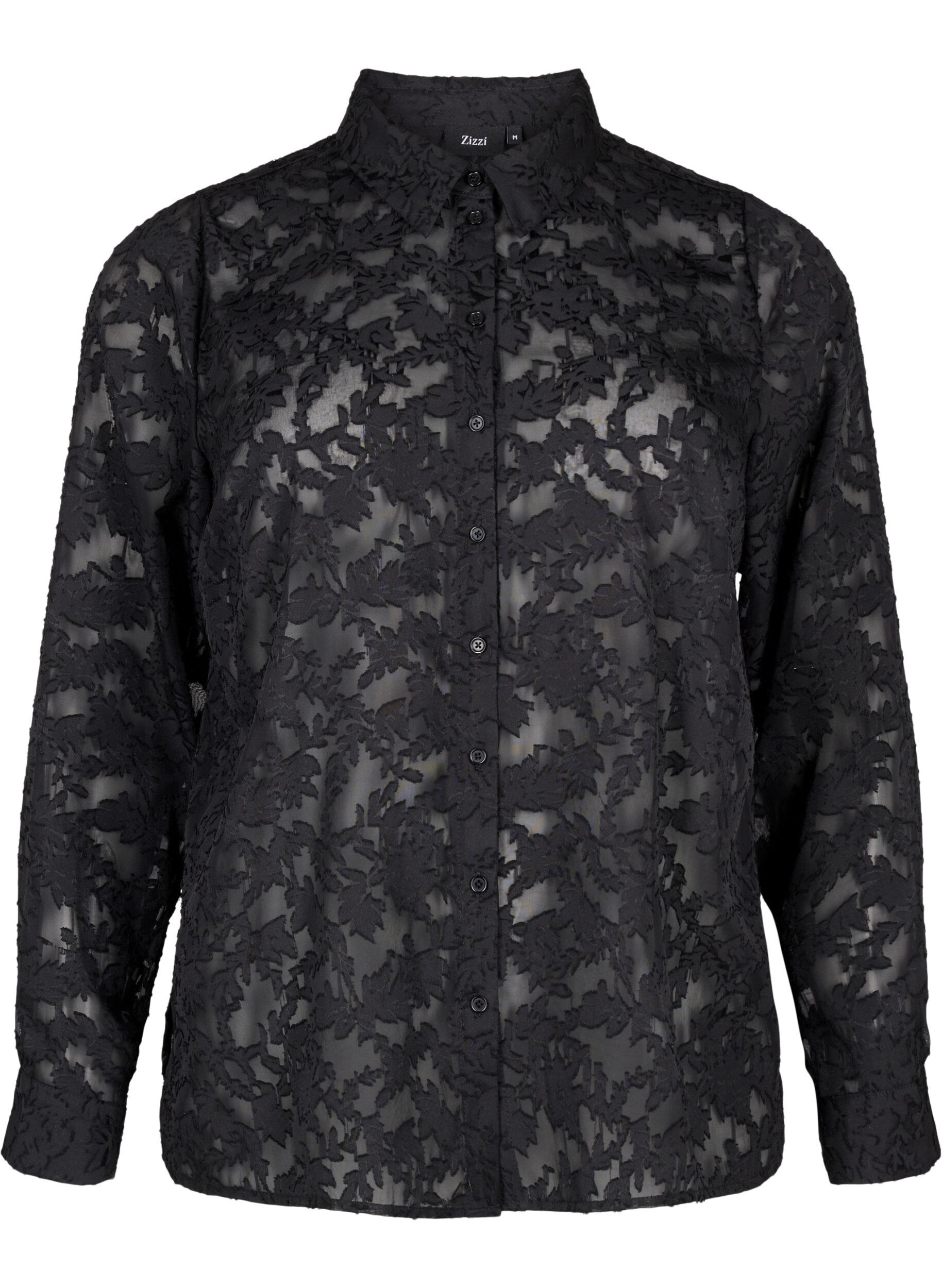 Zizzi Jacquard skjorte med knapper, Black, Packshot image number 0