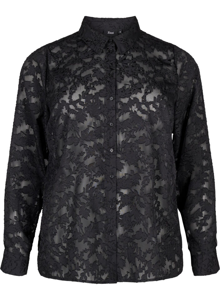 Jacquard skjorte med knapper, Black, Packshot image number 0