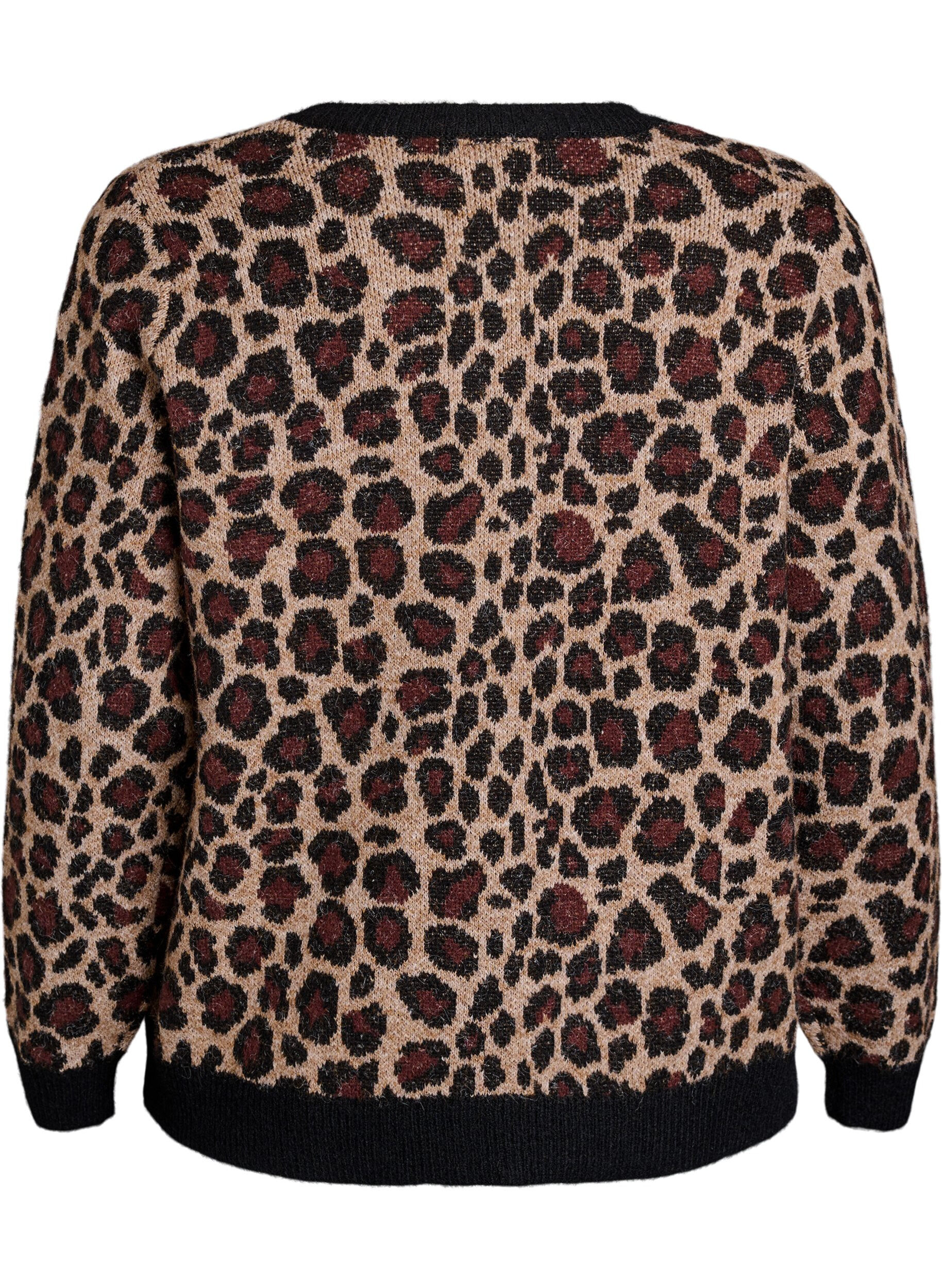 Zizzi Cardigan med leopardm&oslash;nster og kontrastkanter, Sort, Packshot image number 1