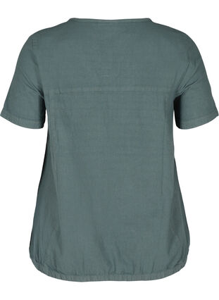 Kortærmet bomulds bluse med v-hals, Balsam Green, Packshot image number 1