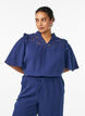 Bluse i bomuldsmusselin med broderie anglaise og 1/2 &aelig;rmer, Bl&aring;, Model image number 0