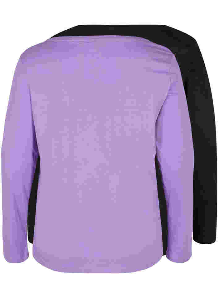 2-pak basis bluse i bomuld, Paisley Purple/Black, Packshot image number 1