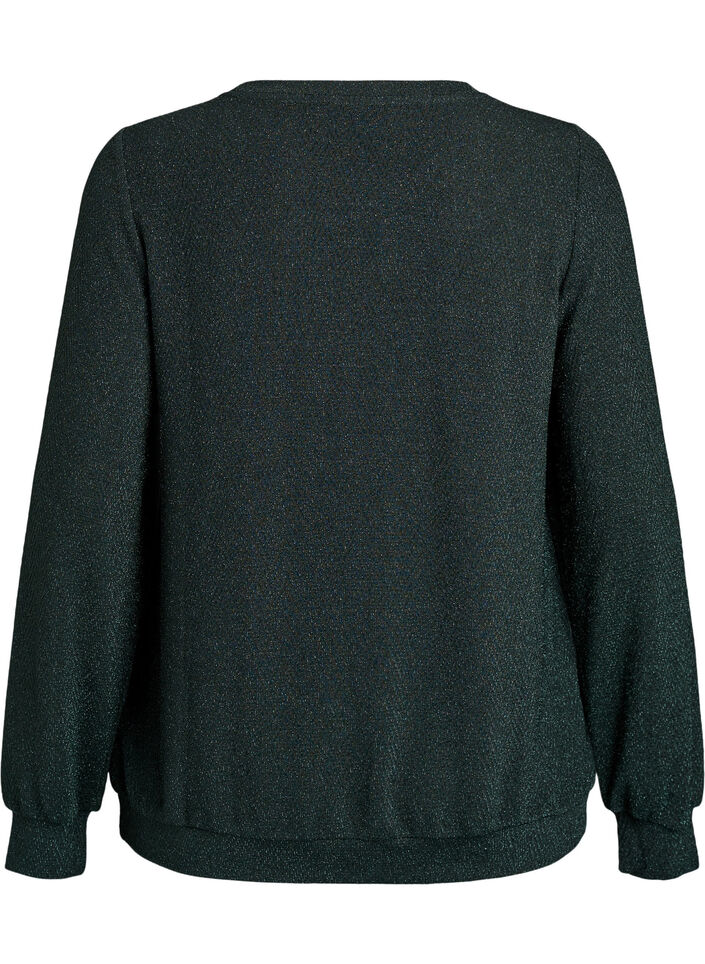 Bluse med sildebensm&oslash;nster og glittertr&aring;d, Gr&oslash;n, Packshot image number 1