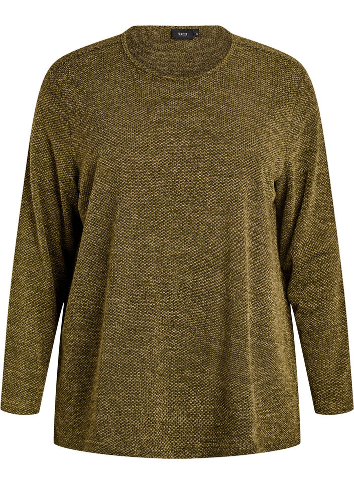 Lang&aelig;rmet bluse med struktur, Gr&oslash;n, Packshot image number 0