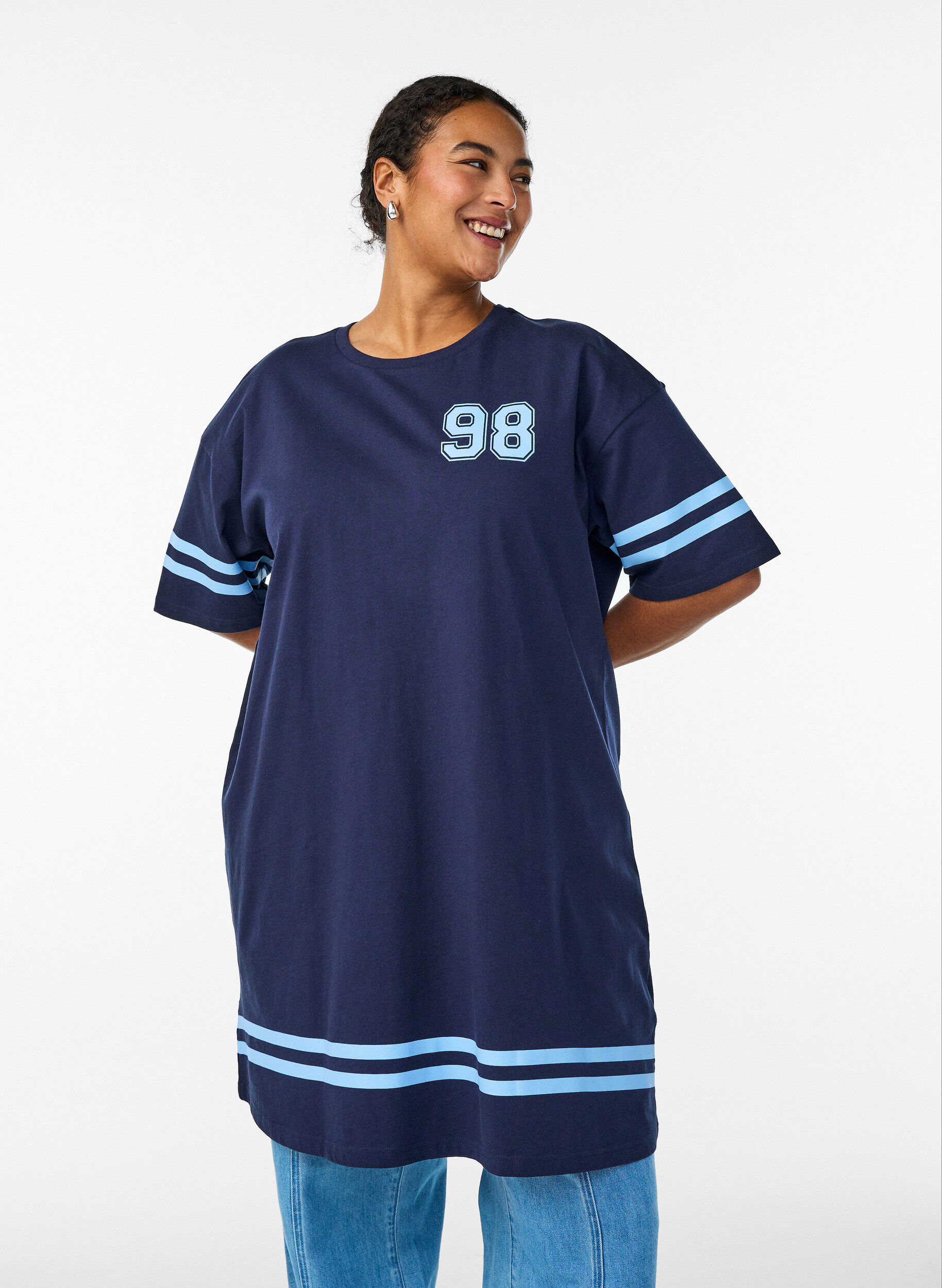 Kort t-shirtkjole med sporty detaljer, Bl&aring;, Model