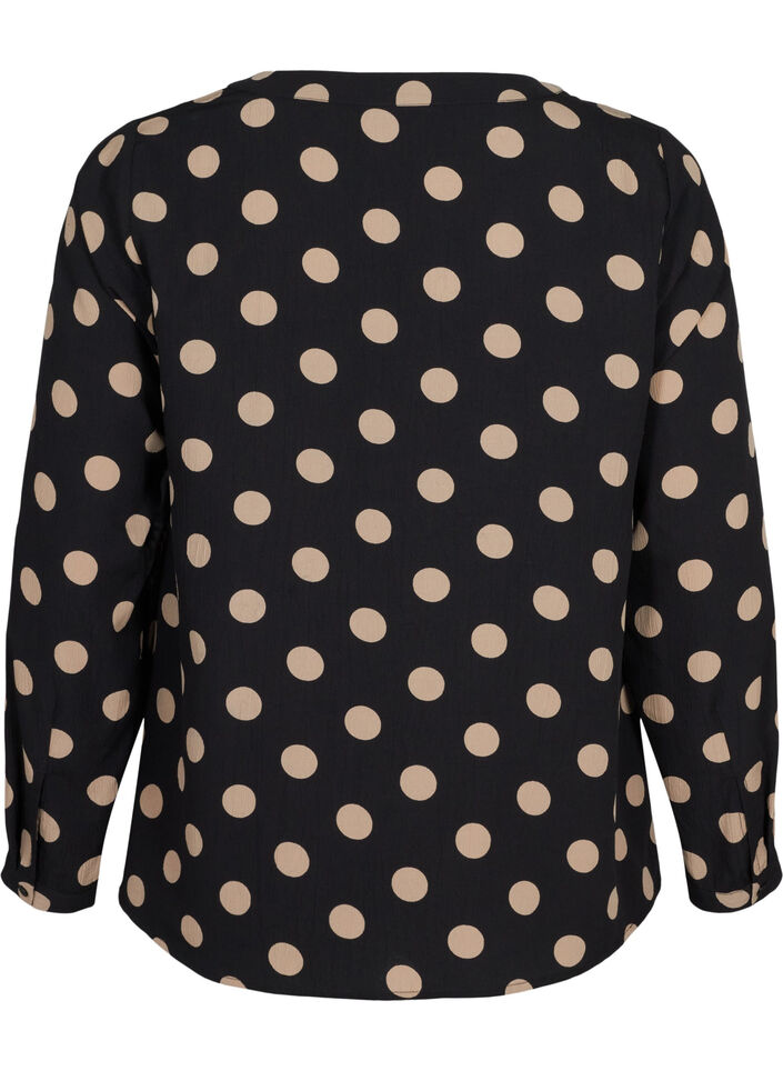 FLASH - Langærmet bluse med print, Black Brown Dot, Packshot image number 1