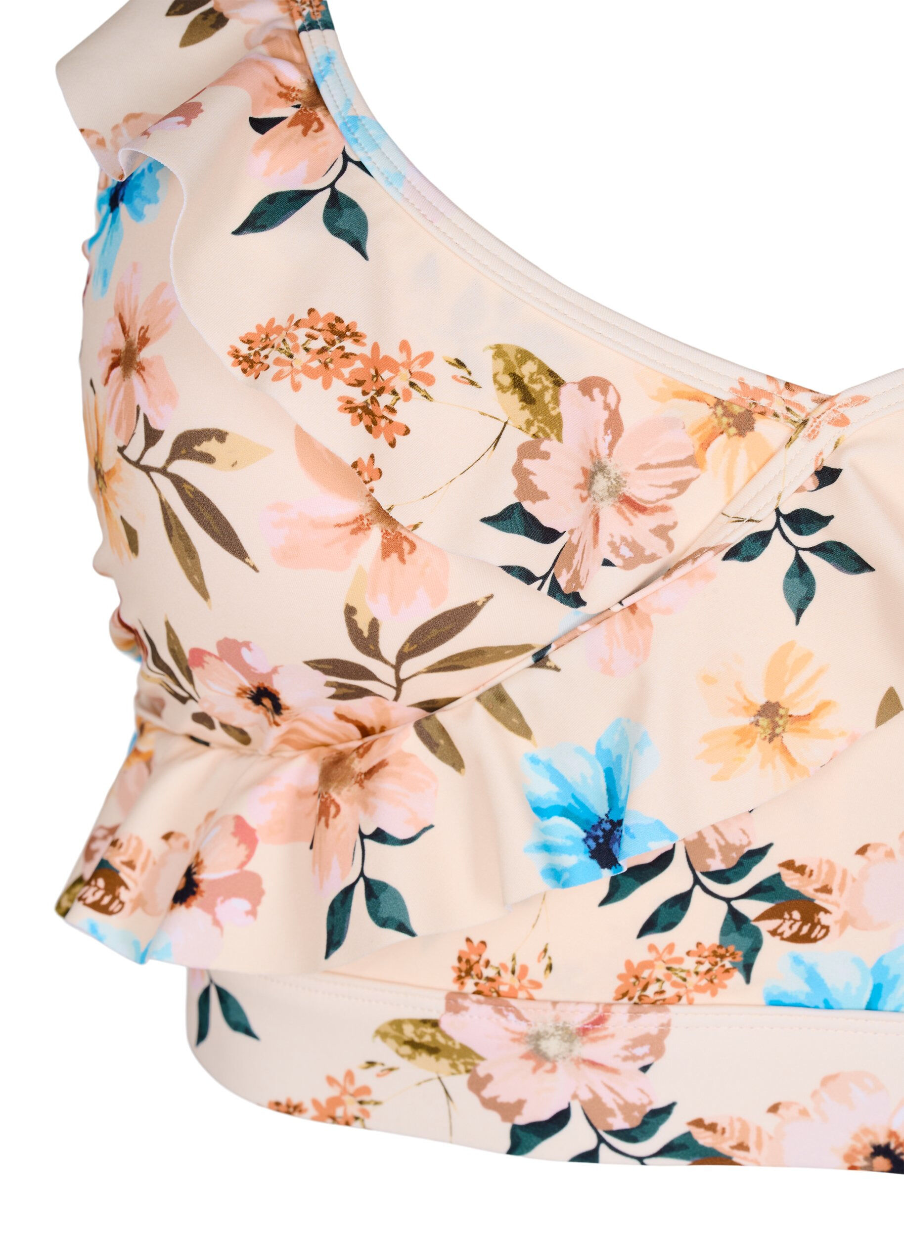 ZizziBlomstret bikini bh med fl&aelig;sedetaljer, Beige, Packshot image number 2