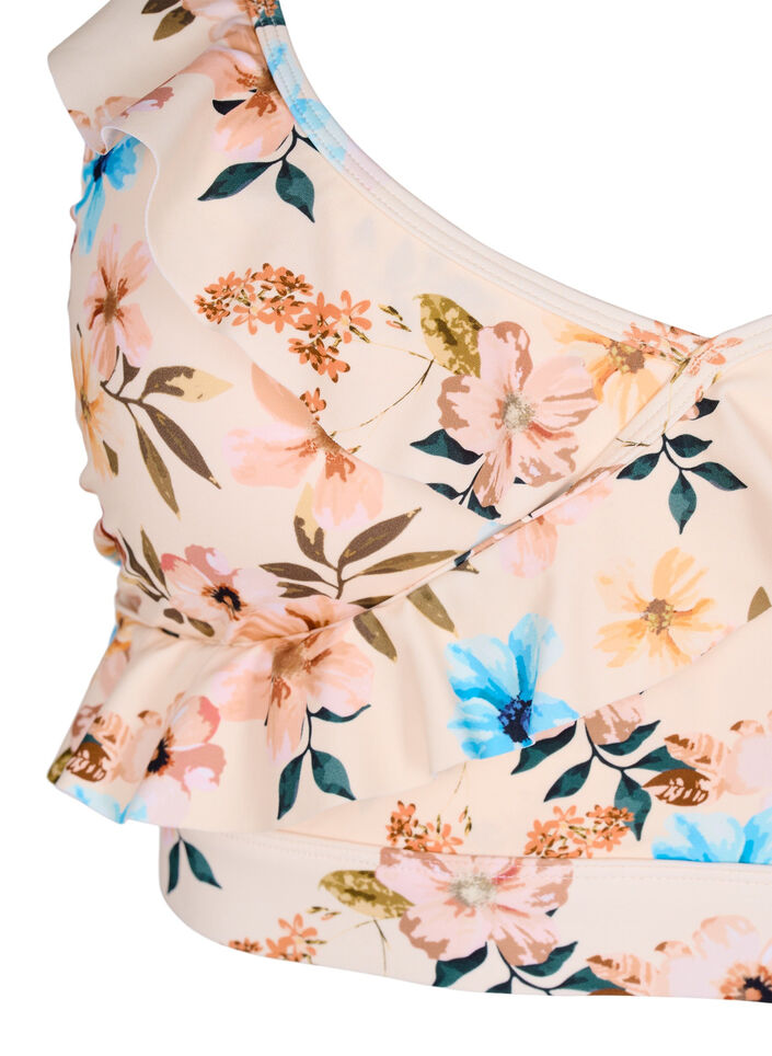 Blomstret bikini bh med fl&aelig;sedetaljer, Beige, Packshot image number 2