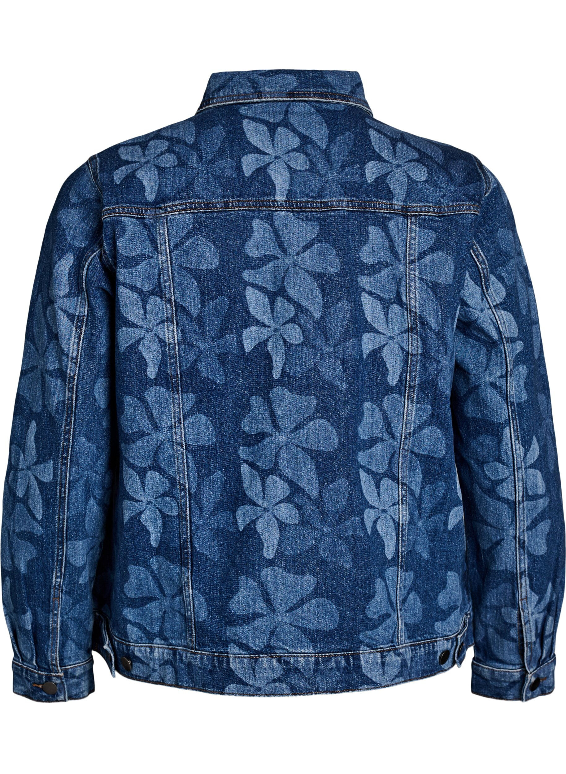 Zizzi Denimjakke med blomstret m&oslash;nster, Bl&aring;, Packshot image number 1