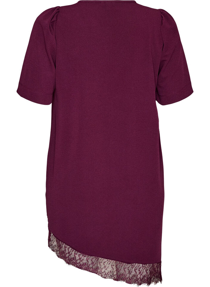 Tunika med asymmetrisk blondekant, Lilla, Packshot image number 1