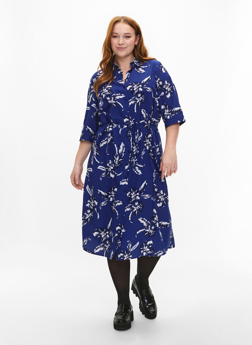 FLASH - Skjortekjole med blomsterprint, Navy Blazer Flower, Model image number 3