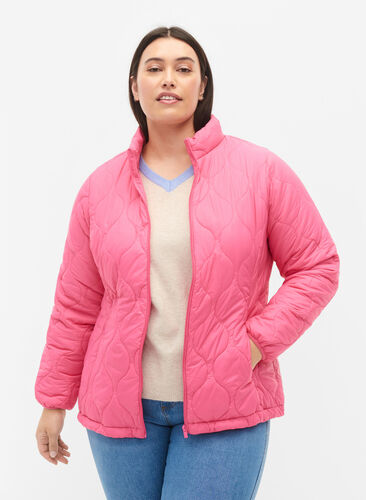 Quiltet jakke med lynlås og lommer , Hot Pink, Model image number 0