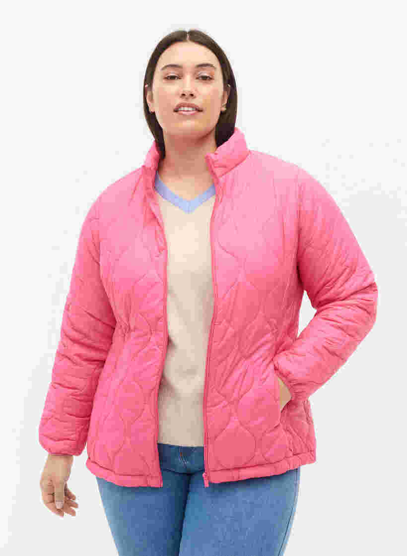 Quiltet jakke med lynlås og lommer , Hot Pink, Model