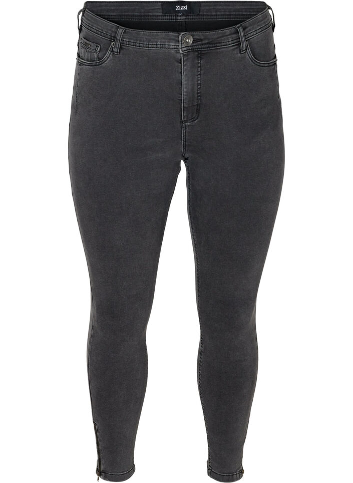 Cropped Amy jeans med lynl&aring;sdetalje, Gr&aring;, Packshot image number 0