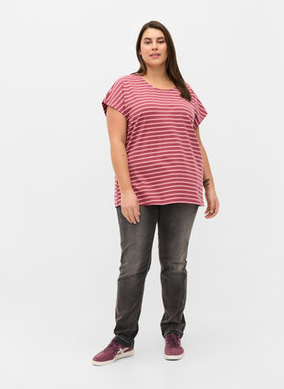 Bomulds t-shirt med striber, Apple Butter Stripe, Model image number 2