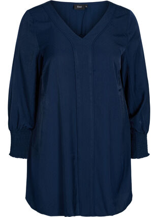 Langærmet tunika med smock, Navy Blazer, Packshot image number 0