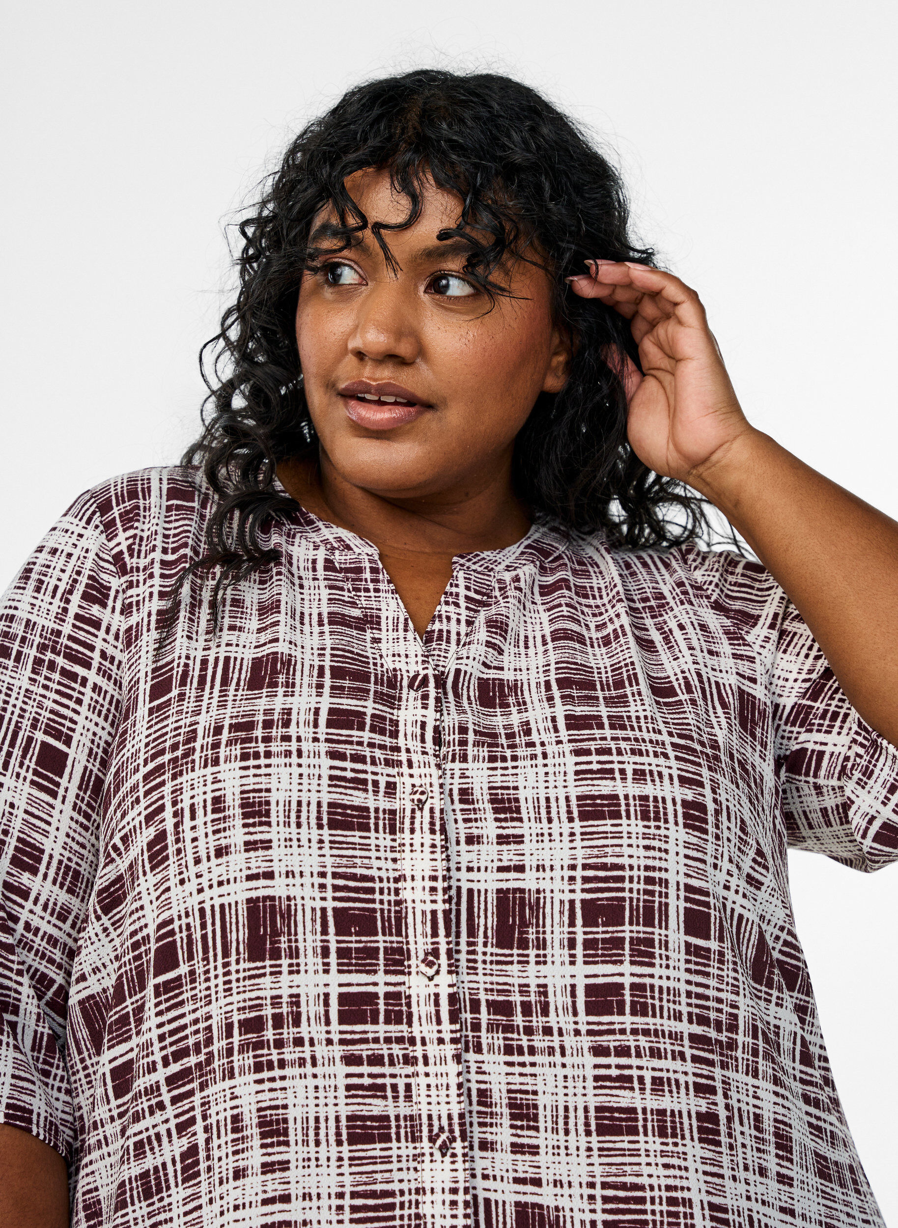 Zizzi Midikjole med A-facon og korte &aelig;rmer, M&oslash;rk Bordeaux, Model image number 2