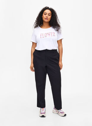 Bomulds t-shirt med tekstprint, B. White w. Flower, Model image number 2