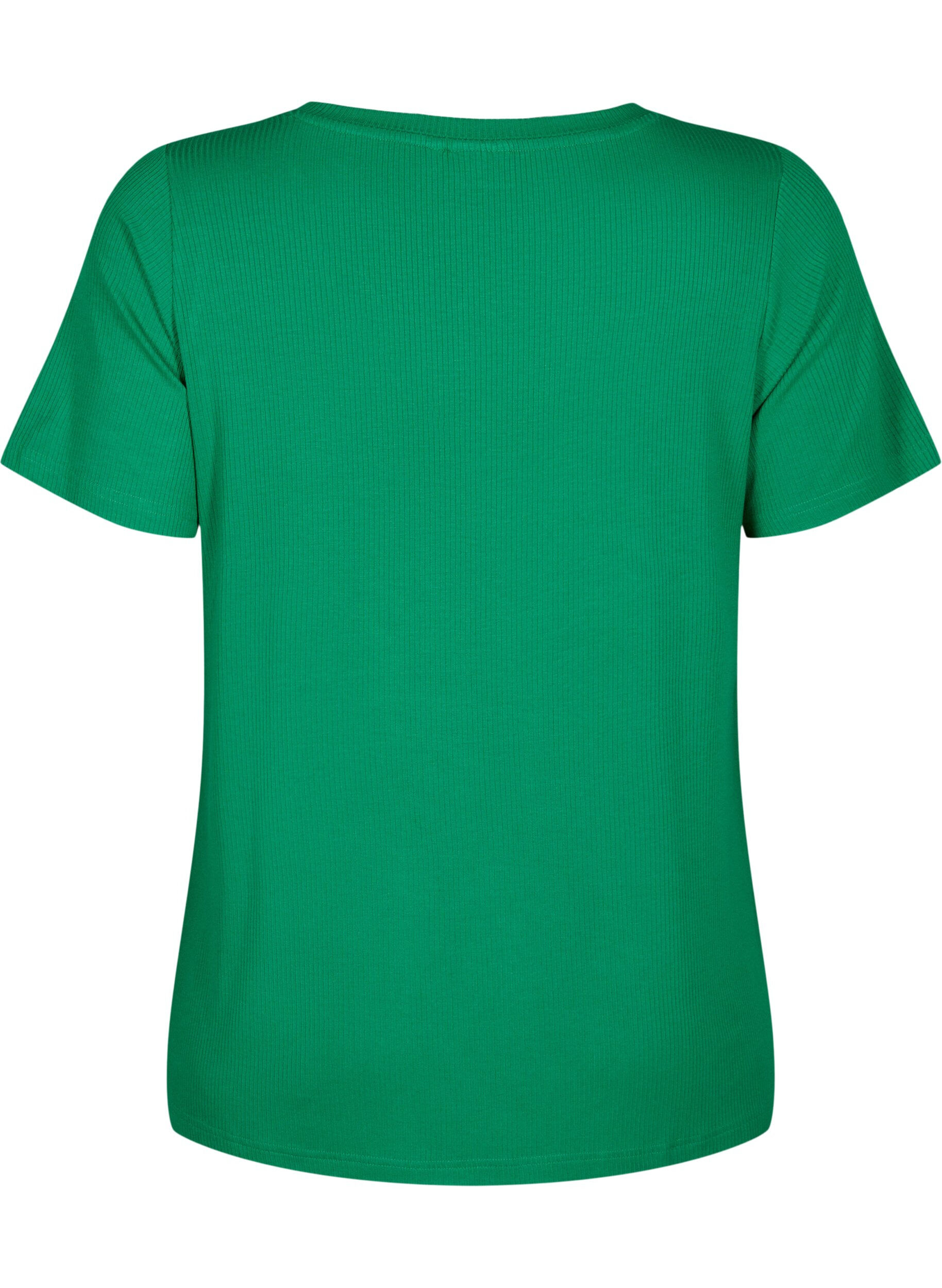 Zizzi Viskose t-shirt med ribstruktur og v-hals, Jolly Green, Packshot image number 1