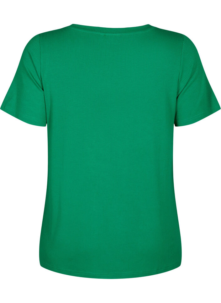 Viskose t-shirt med ribstruktur og v-hals, Jolly Green, Packshot image number 1