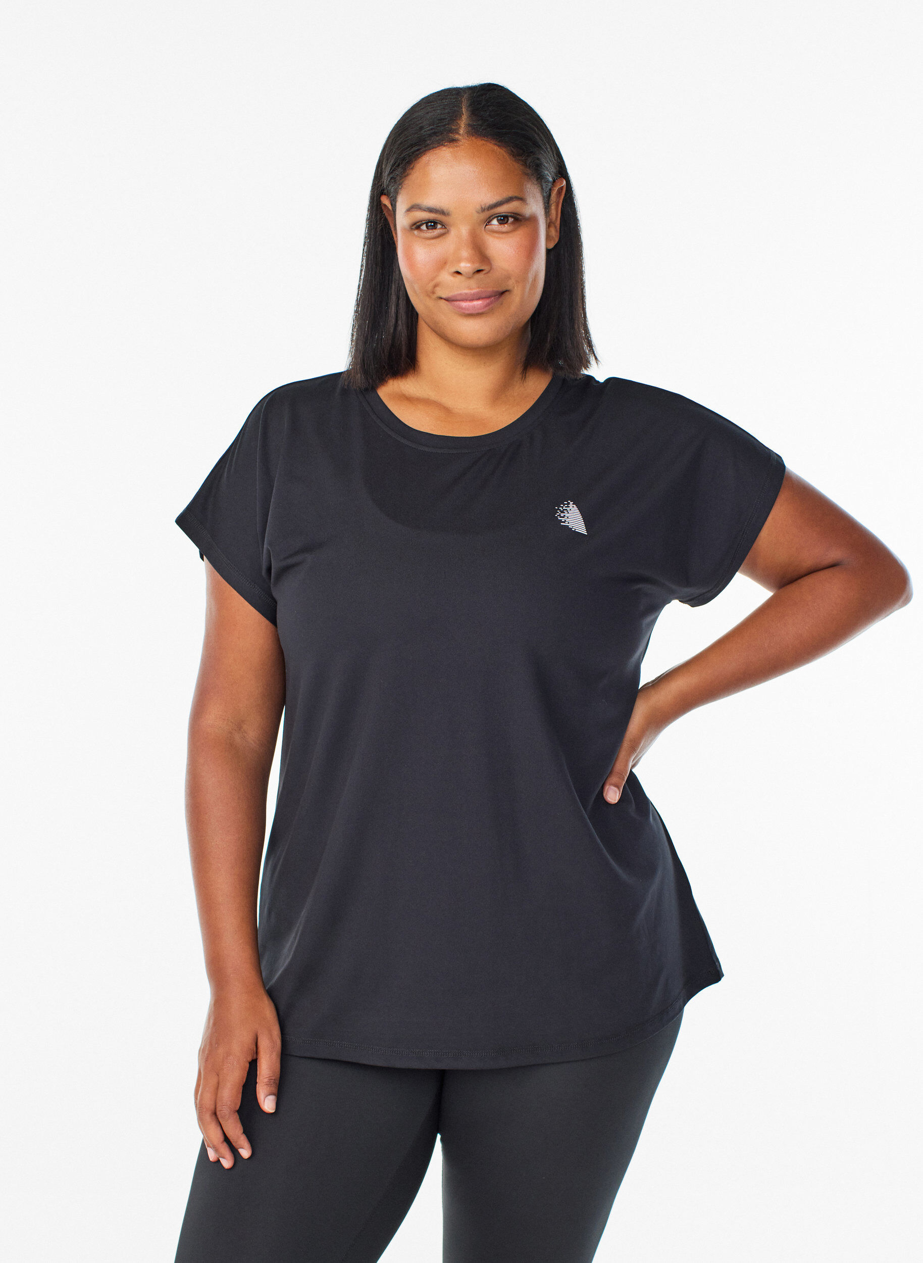 Ensfarvet tr&aelig;nings t-shirt, Sort, Model