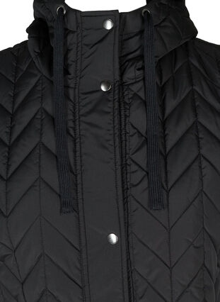 Lang quiltet vest med hætte, Black, Packshot image number 2