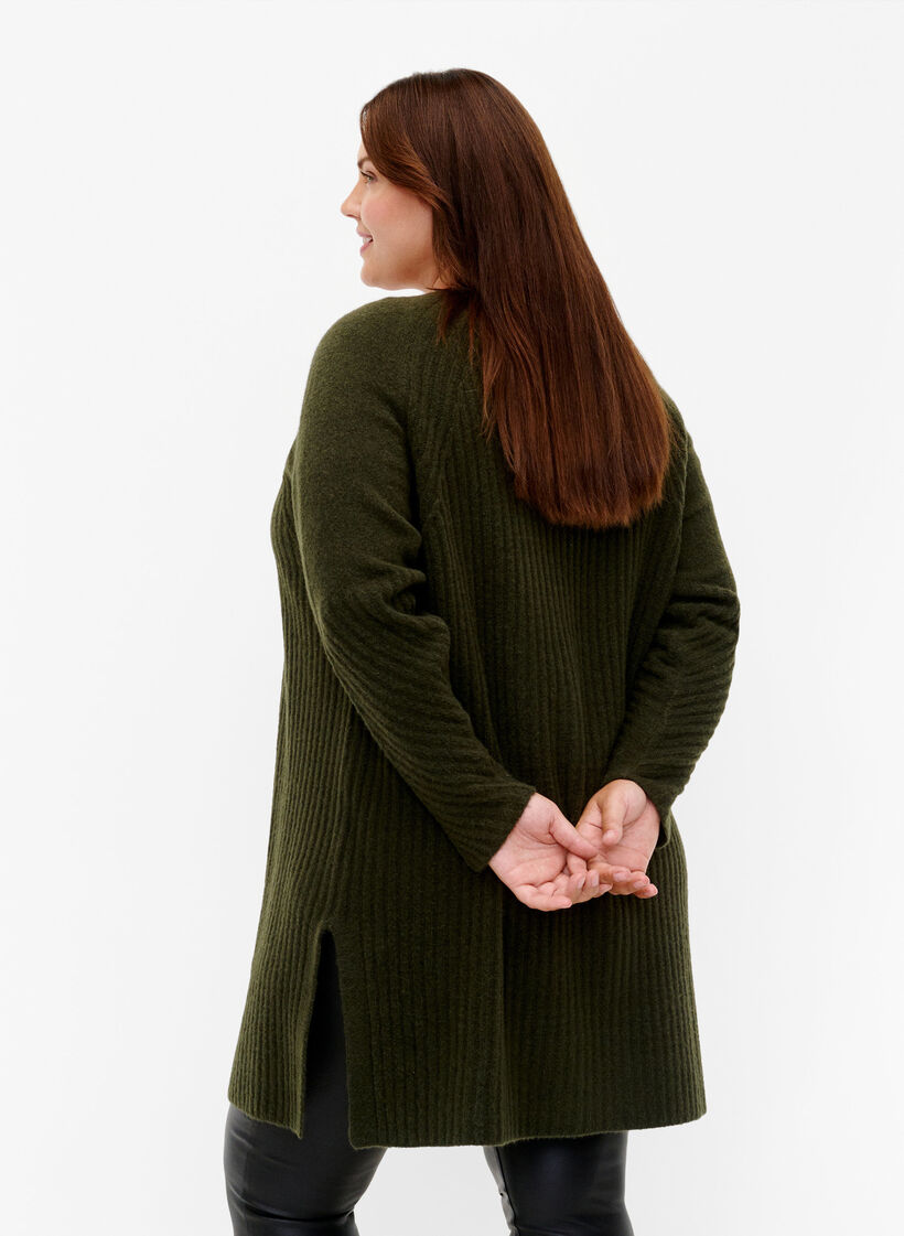 Lang ribstrikket cardigan, Forest Night Mel., Model image number 1