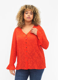 Langærmet skjorte med jacquard look, Orange.com, Model