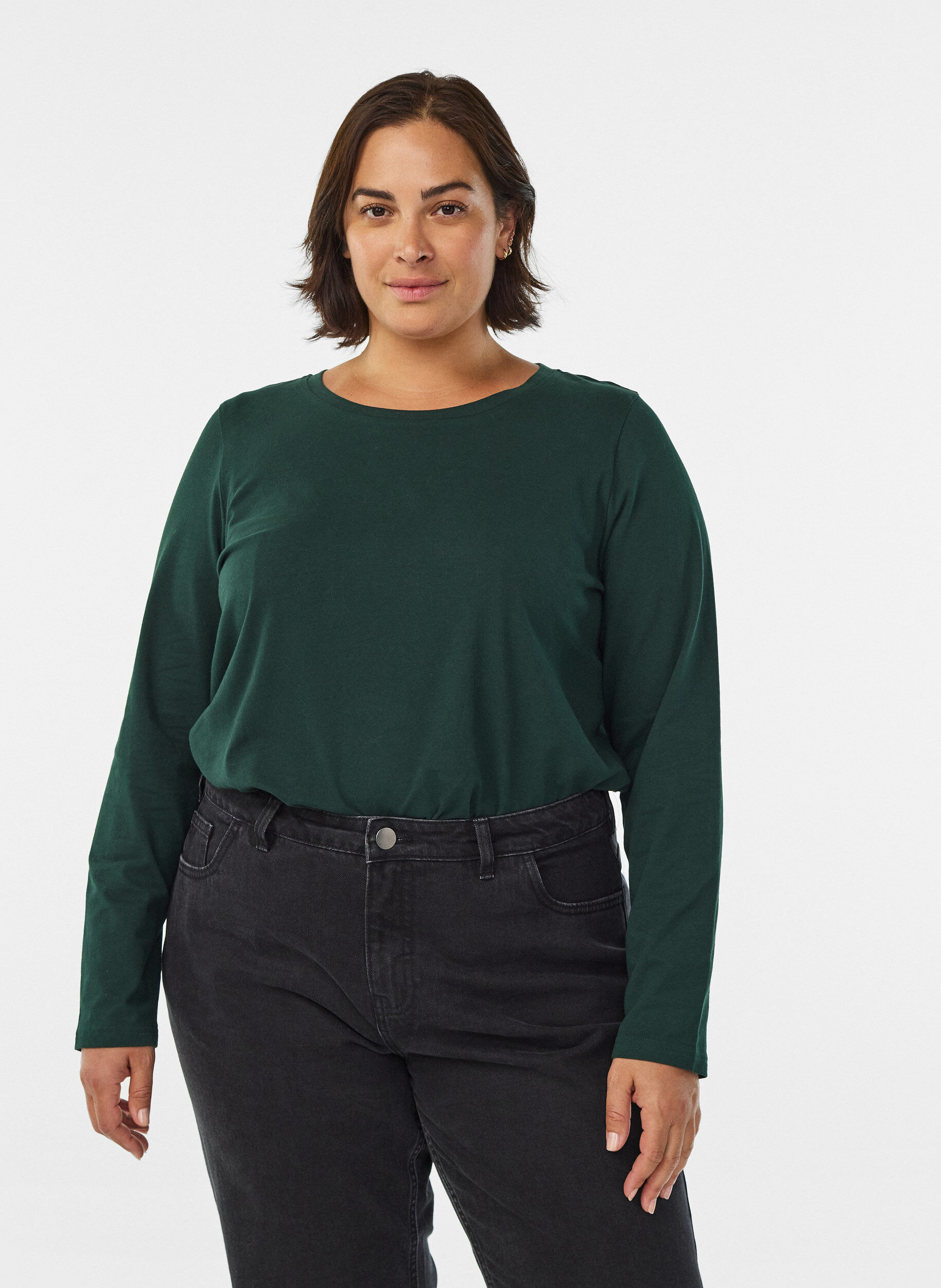 Basis jerseybluse med lange &aelig;rmer, Gr&oslash;n, Model