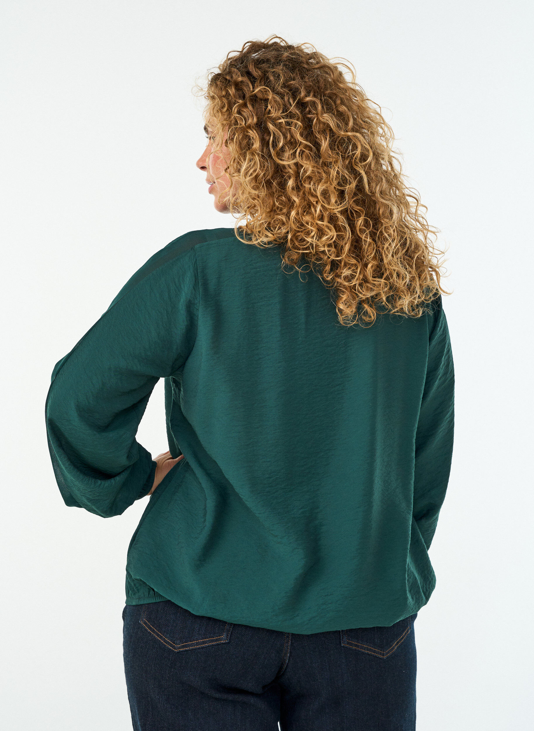 ZizziBluse med balloneffekt og chiffondetaljer, Gr&oslash;n, Model image number 2