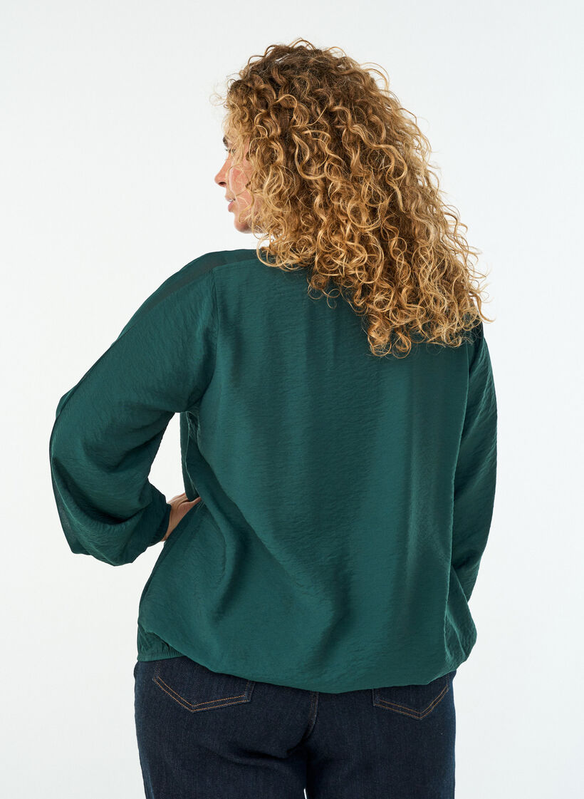 Bluse med balloneffekt og chiffondetaljer, Gr&oslash;n, Model image number 2