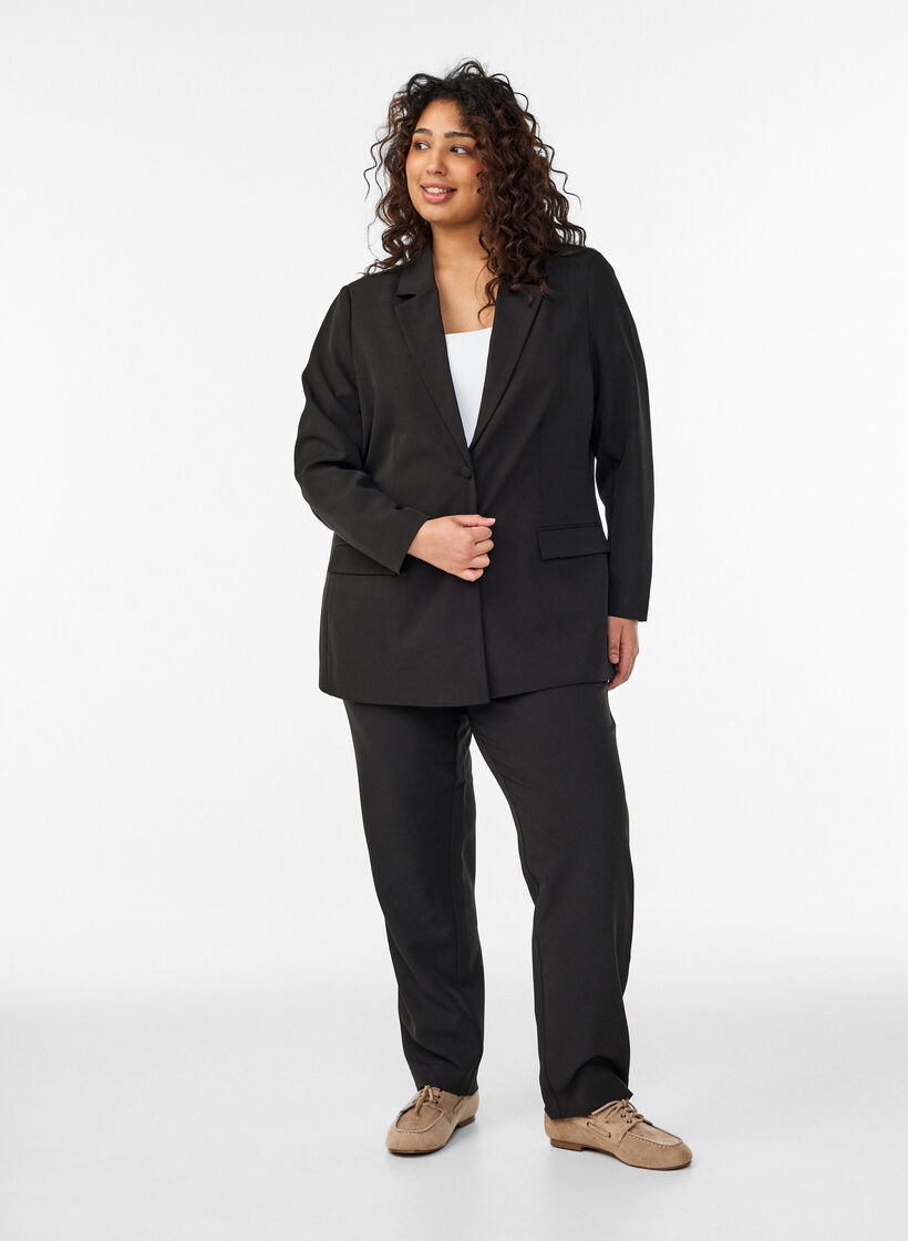 Klassisk blazer med knaplukning, Sort, Model image number 1