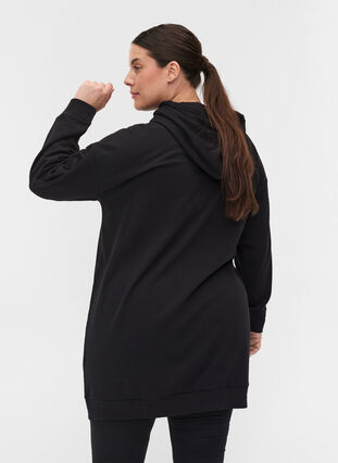 Sweatkjole med hætte og lynlås, Black, Model image number 1