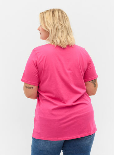 Kortærmet bomulds t-shirt med tryk , Magenta Beautiful, Model image number 1