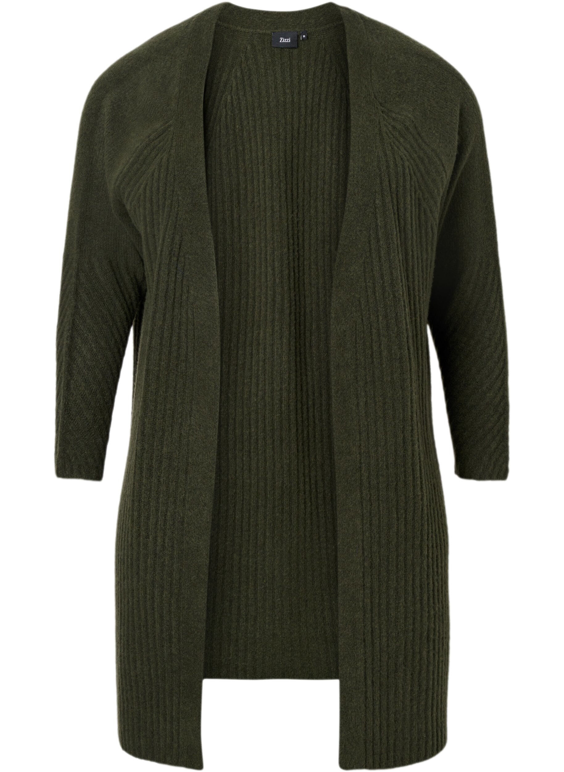 Zizzi Lang ribstrikket cardigan, Forest Night Mel., Packshot image number 0