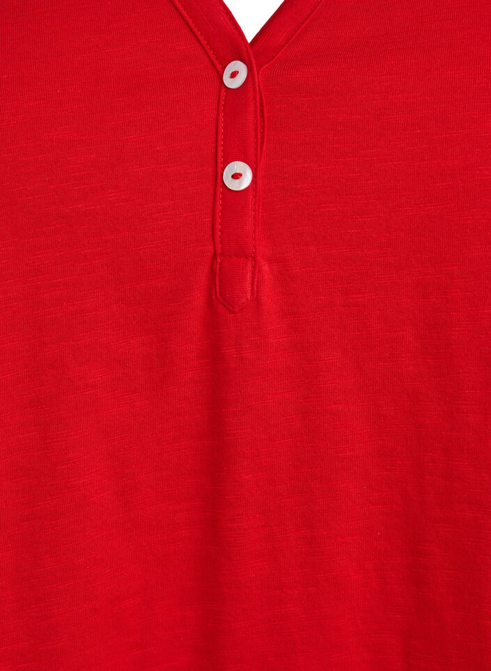 T-shirt med knapdetalje, R&oslash;d, Packshot image number 2