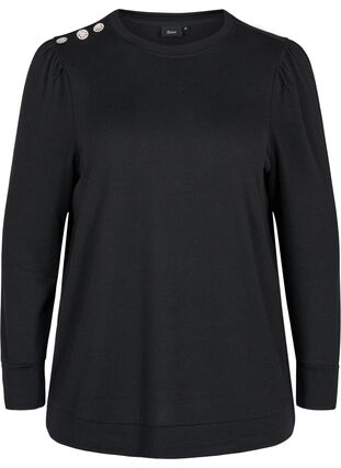 Langærmet bluse med skulderdetalje, Black, Packshot image number 0