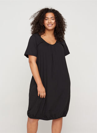 Kortærmet kjole i bomuld, Black, Model image number 0