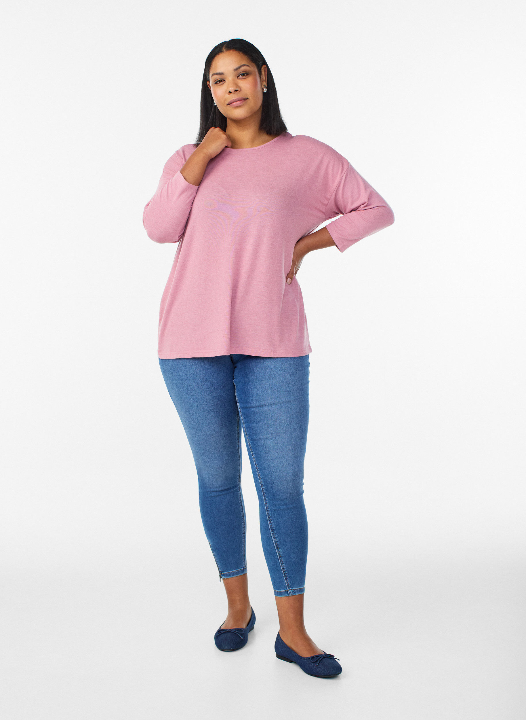 ZizziJerseybluse med 3/4 &aelig;rmer, Lyser&oslash;d, Model image number 1