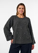 Strikbluse med rhinsten og rudem&oslash;nster, Gr&aring;, Model image number 0
