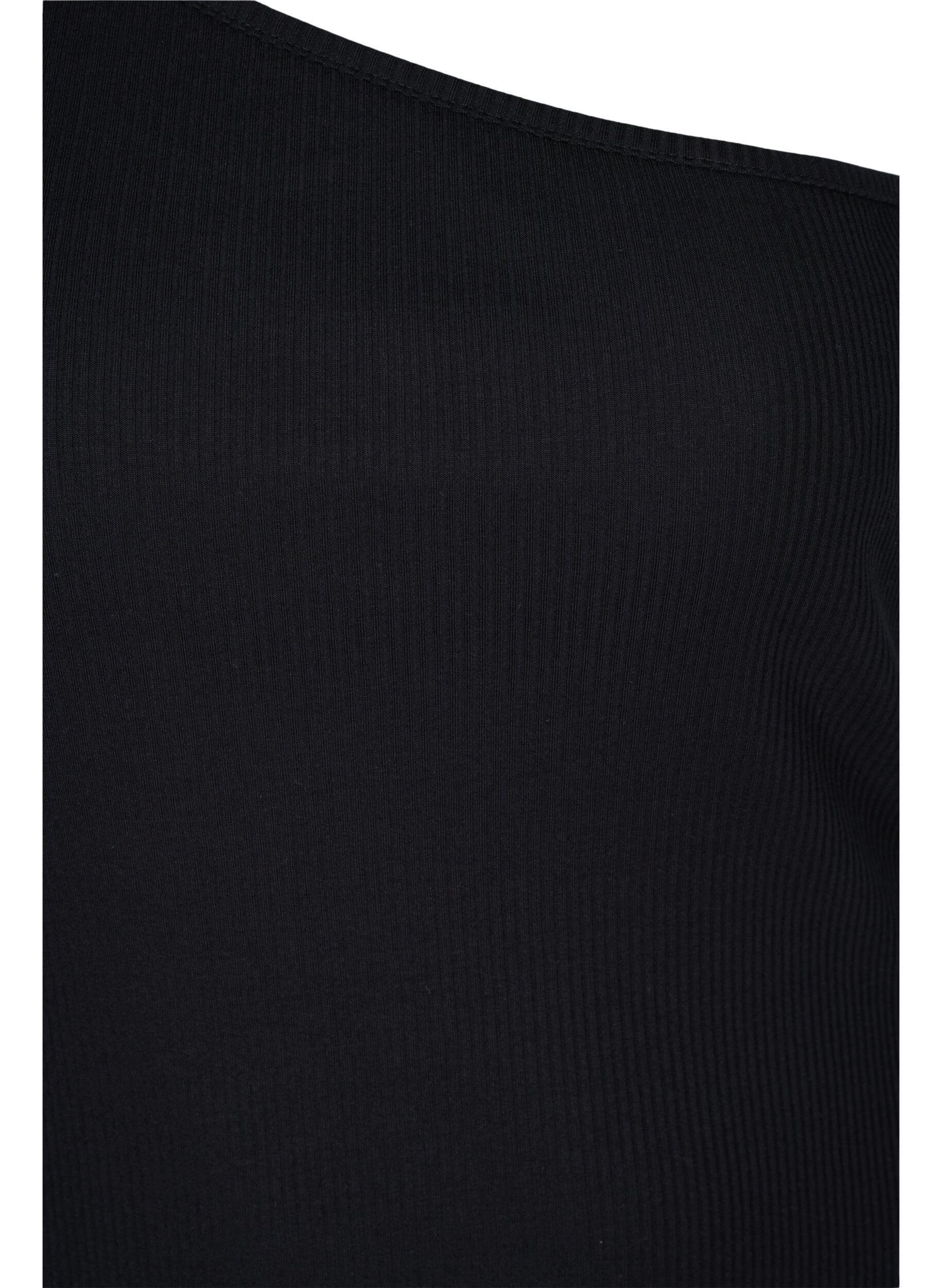 Zizzi One-shoulder top i bomuld, Black, Packshot image number 2