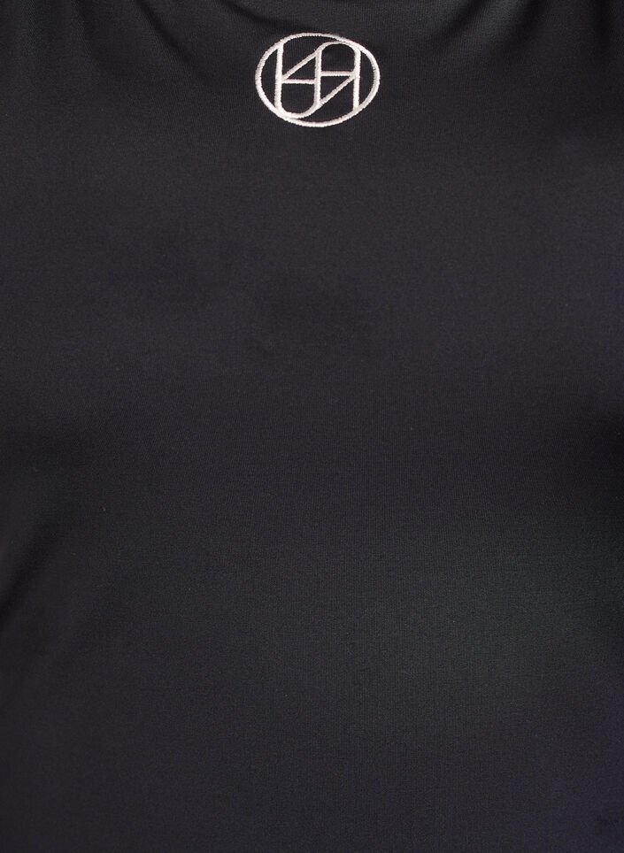 Sports badedragt med kontrastkanter og krydsede stropper, Sort, Packshot image number 2