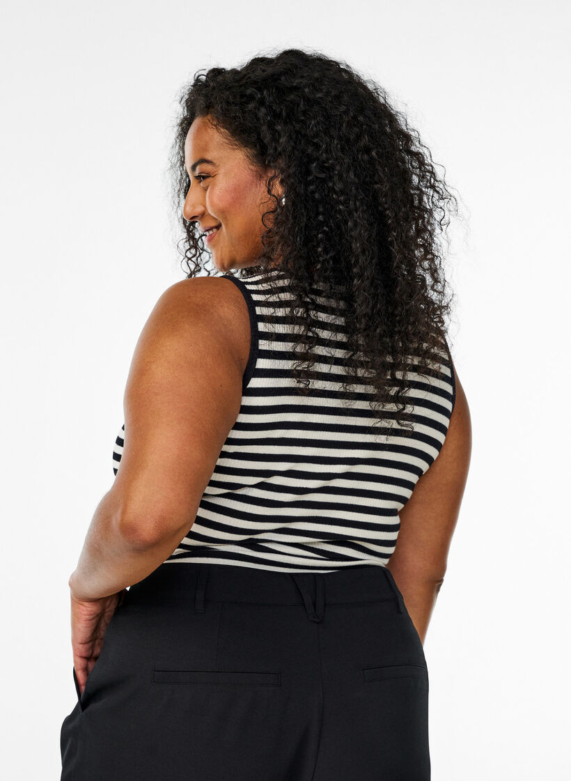 Stribet tanktop med ribstruktur, Sort, Model image number 2