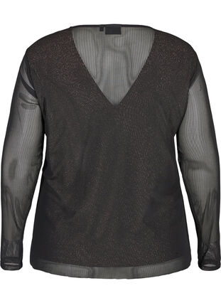 Langærmet bluse med lurex og v-hals, Black, Packshot image number 1