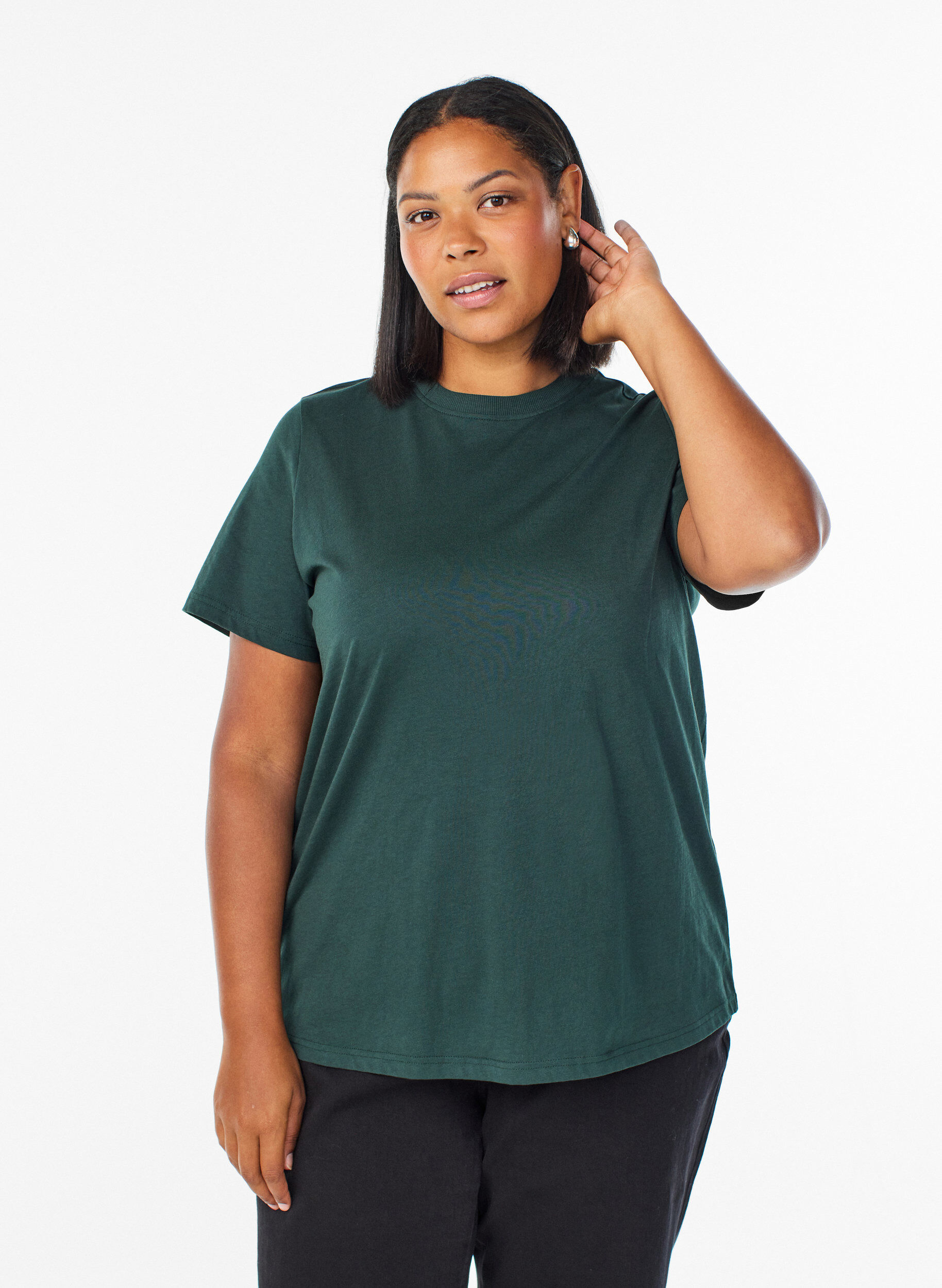 Basis t-shirt i bomuld med rund hals, Gr&oslash;n, Model
