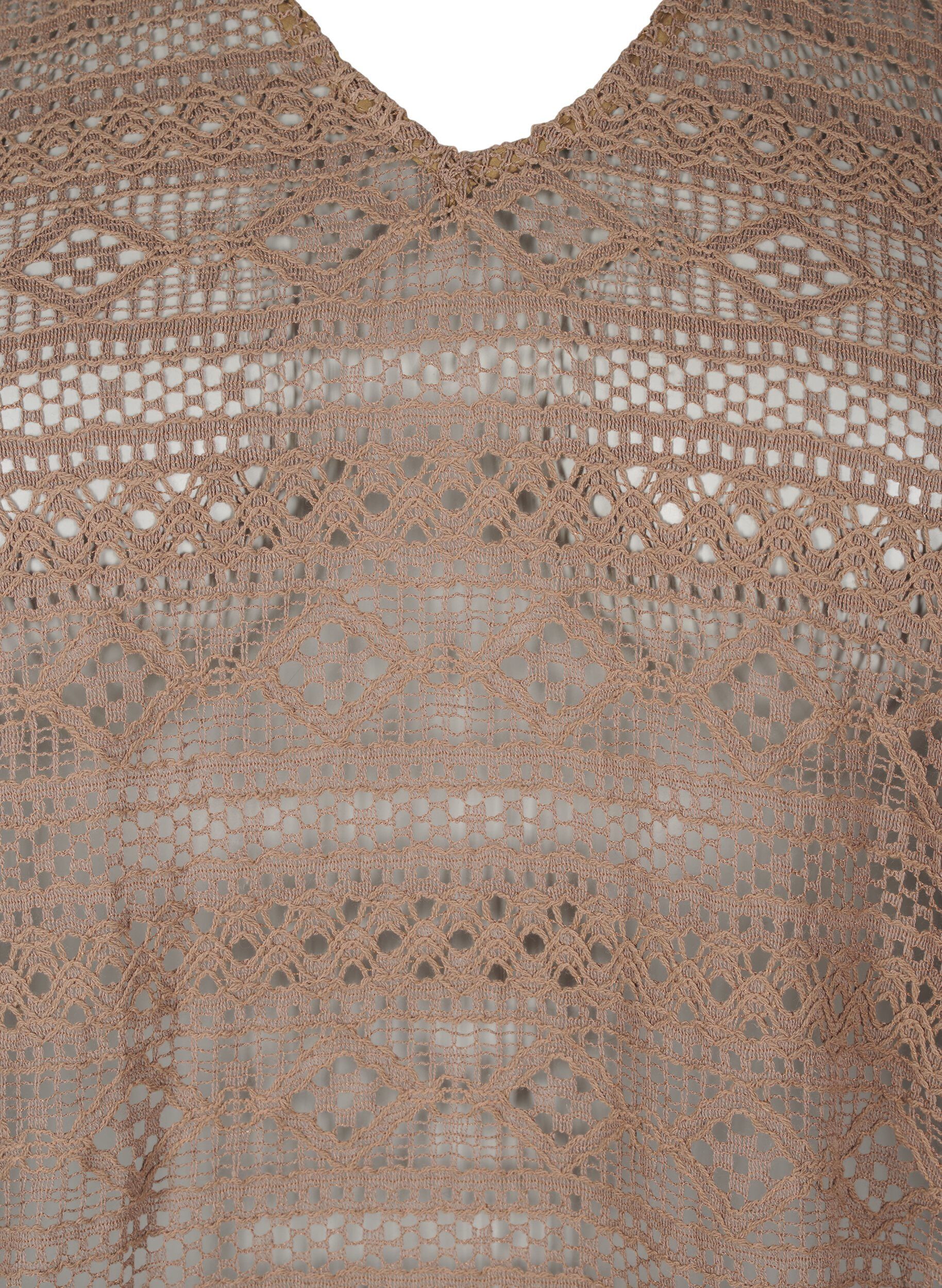 Zizzi Bluse med hulm&oslash;nster og 3/4 &aelig;rmer, Brun, Packshot image number 2