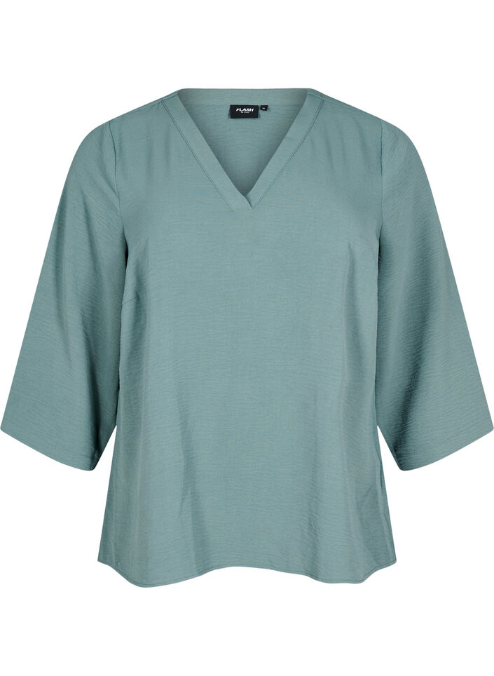 Bluse med 3/4 &aelig;rmer, Gr&oslash;n, Packshot image number 0