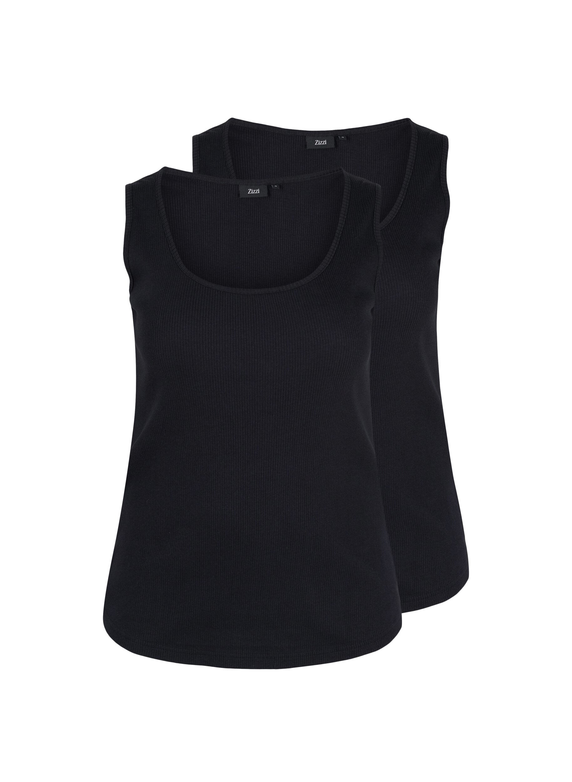Zizzi 2-pak basis tanktop i rib, Black/Black, Packshot image number 0