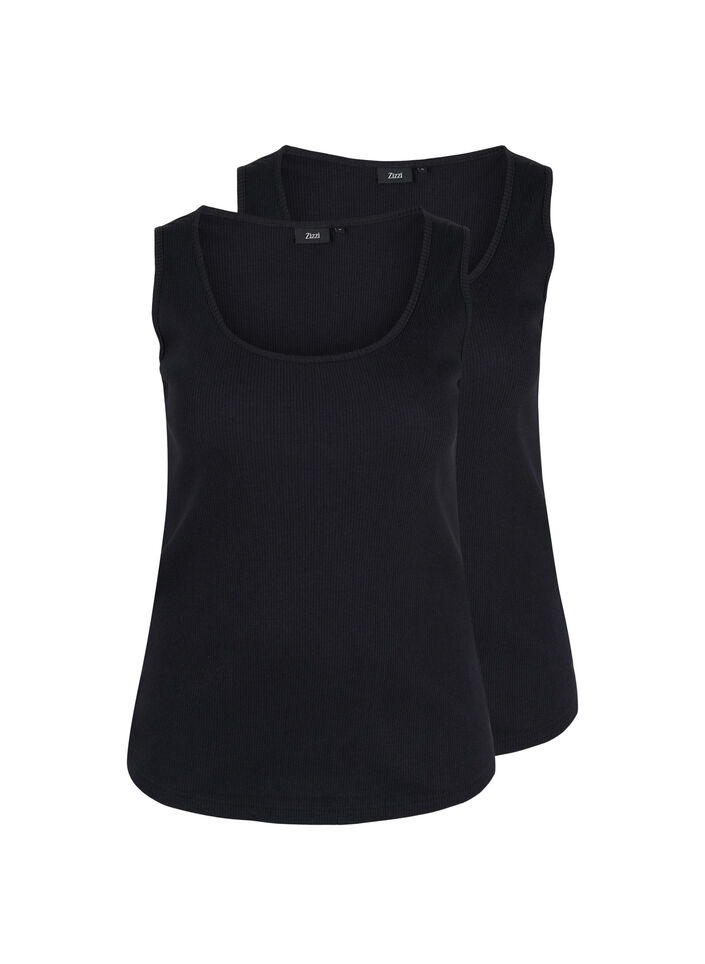 2-pak basis tanktop i rib, Black/Black, Packshot image number 0